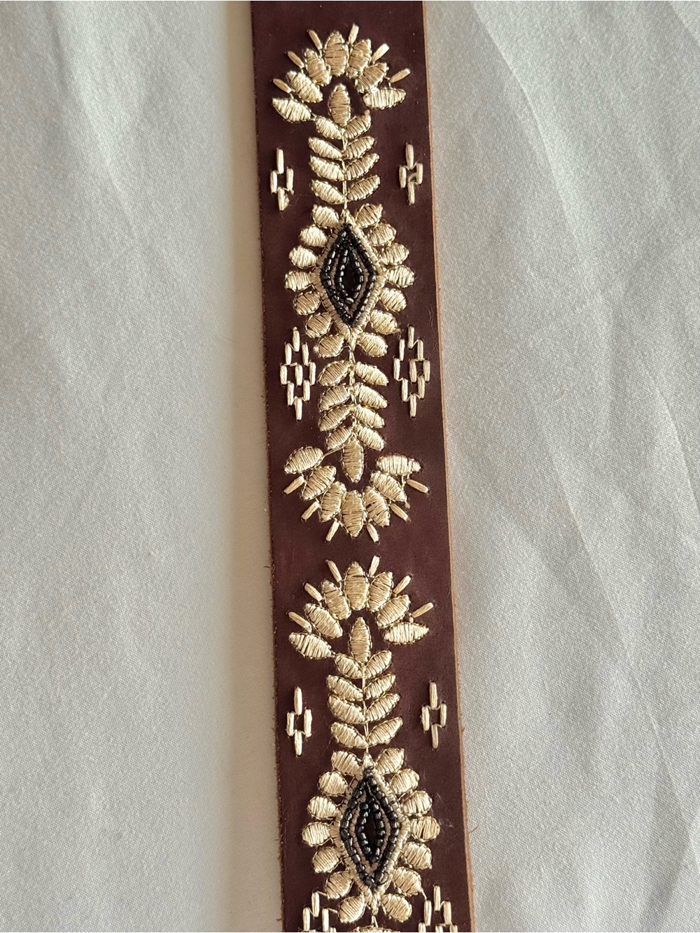 Lucky Brand Brown Leather Embroidered Beaded Belt XL - Picture 5 of 7